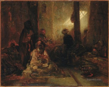  turkish Oil Painting - Interior of a Turkish Cafe Alexandre Gabriel Decamps Orientalist
